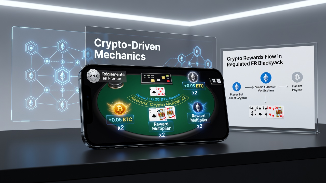 Detailed view of crypto wallet integration and reward tracking screen in a regulated French blackjack app